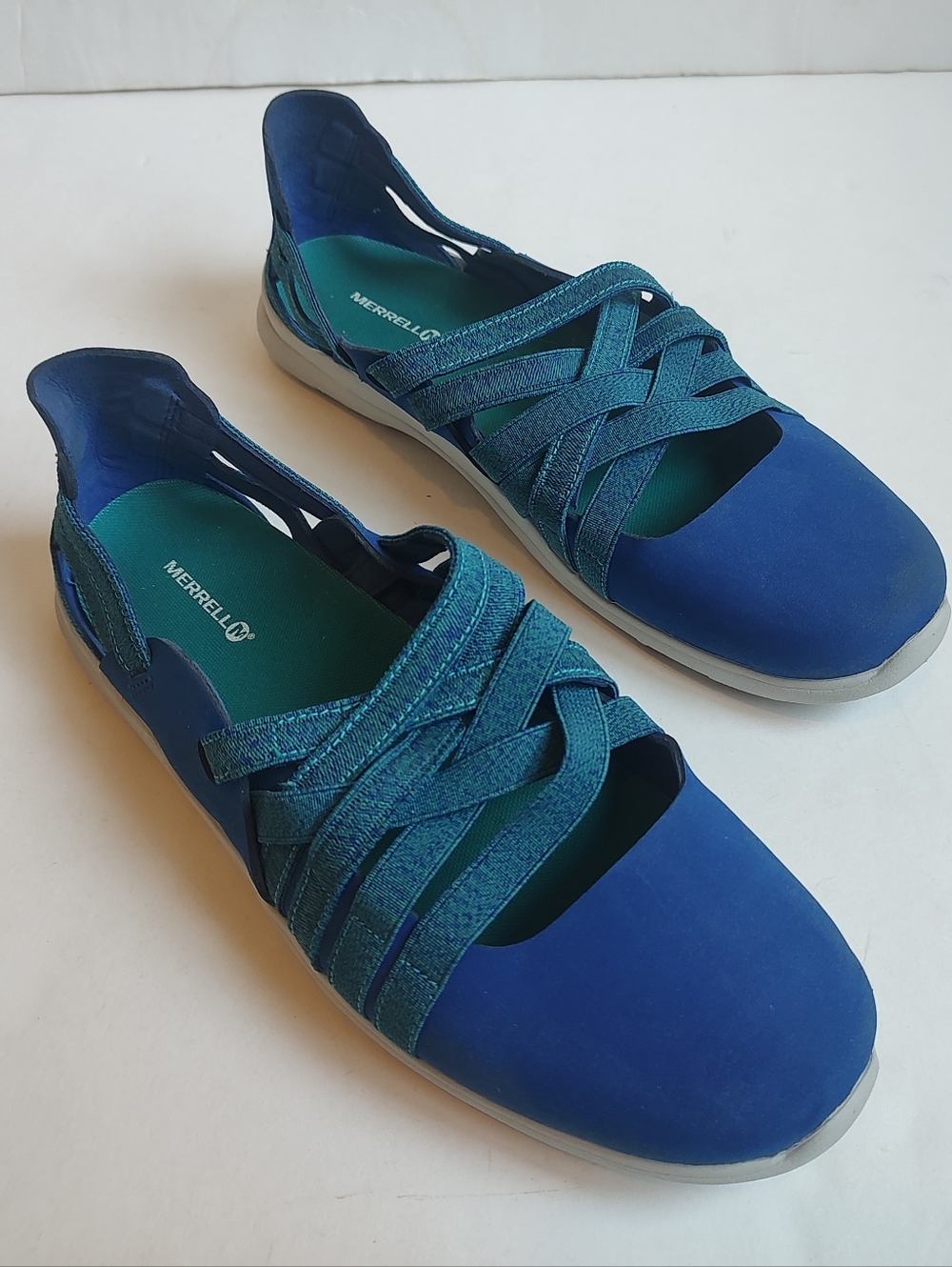 Merrell Atlantis Mary Jane Blue Flats Elastic Straps Walking Comfort Slip On 10